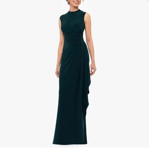 Sleeveless Green Ruched Gown